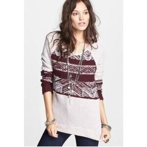Free People Snow Angel Pure Cotton Sweater in Maroon Ballet Combo